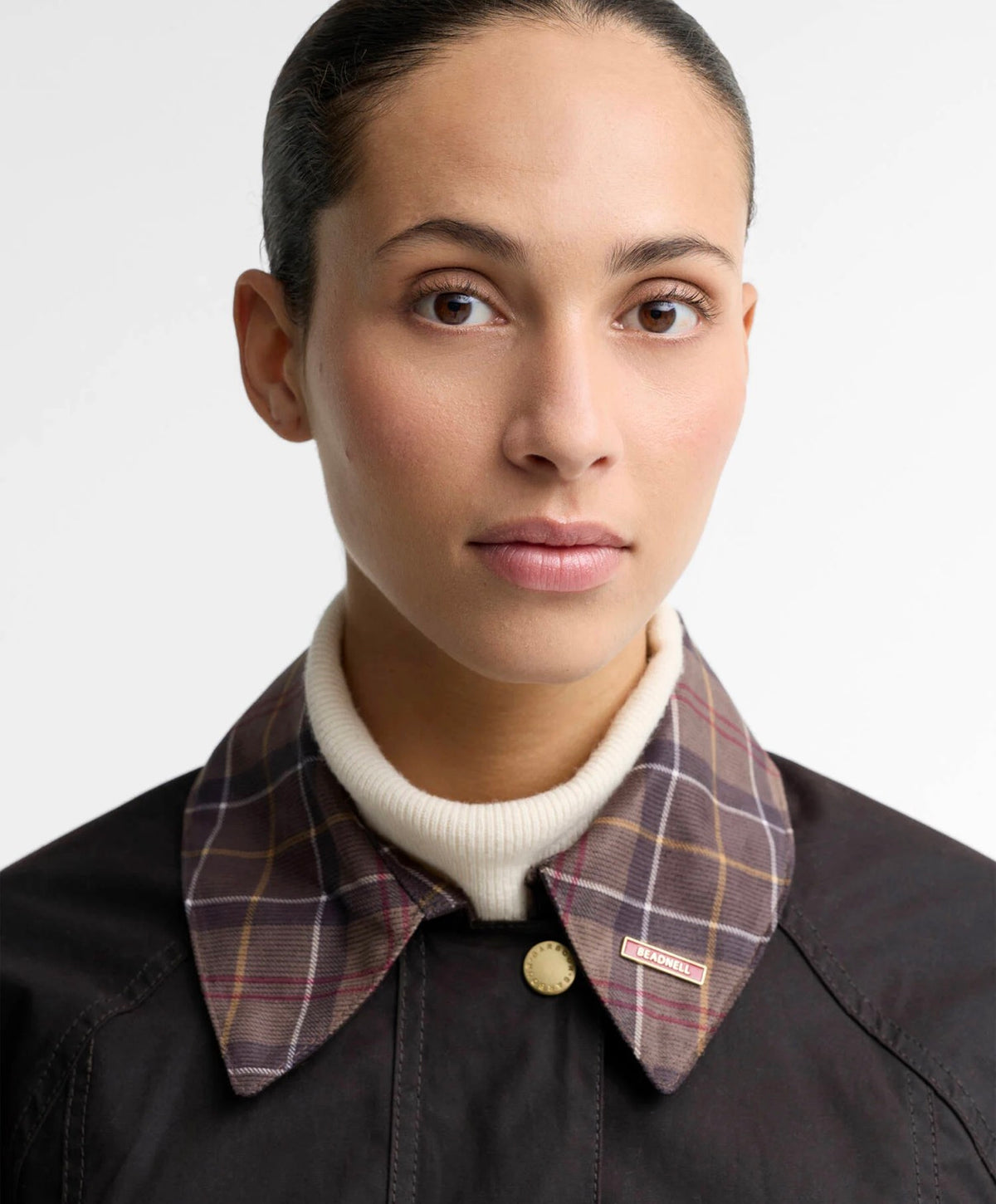 Veste icons tartan collar modern Beadnell marron Wax Barbour