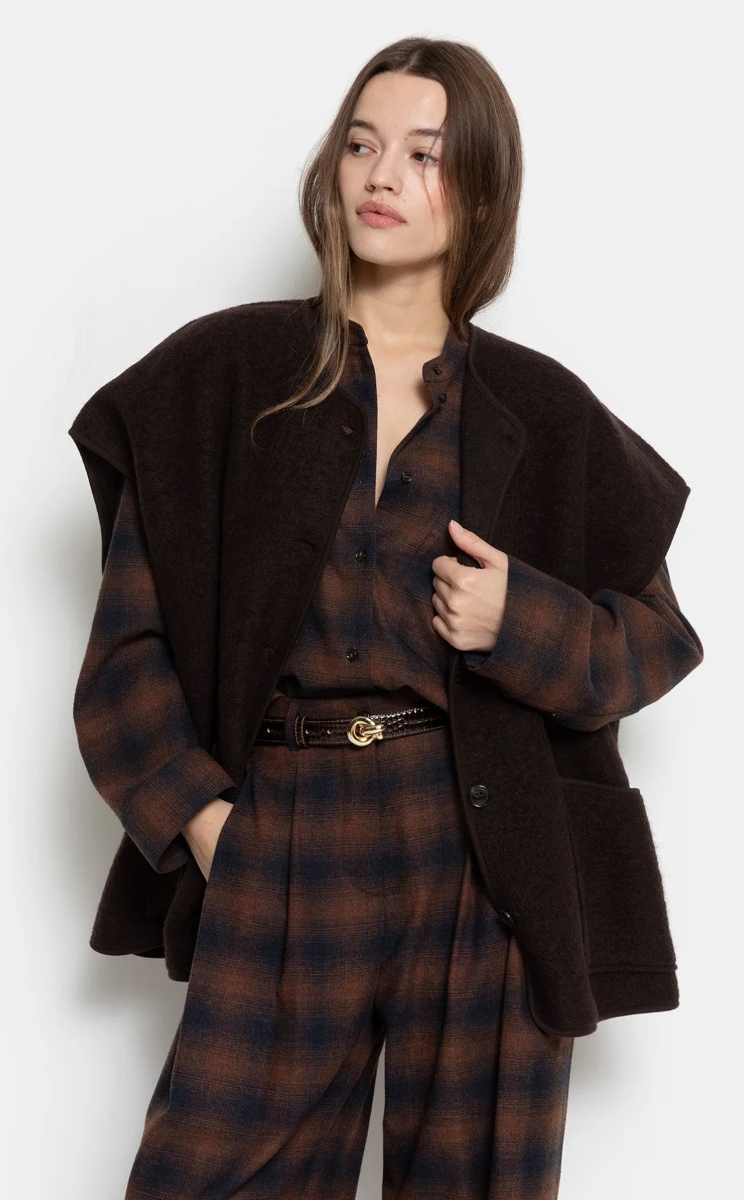 Veste oversize en laine Ines | Marron Âme Antwerp