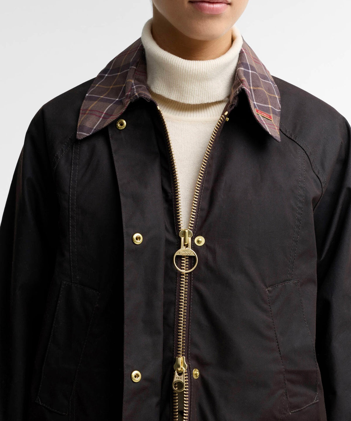 Veste icons tartan collar modern Beadnell marron Wax Barbour