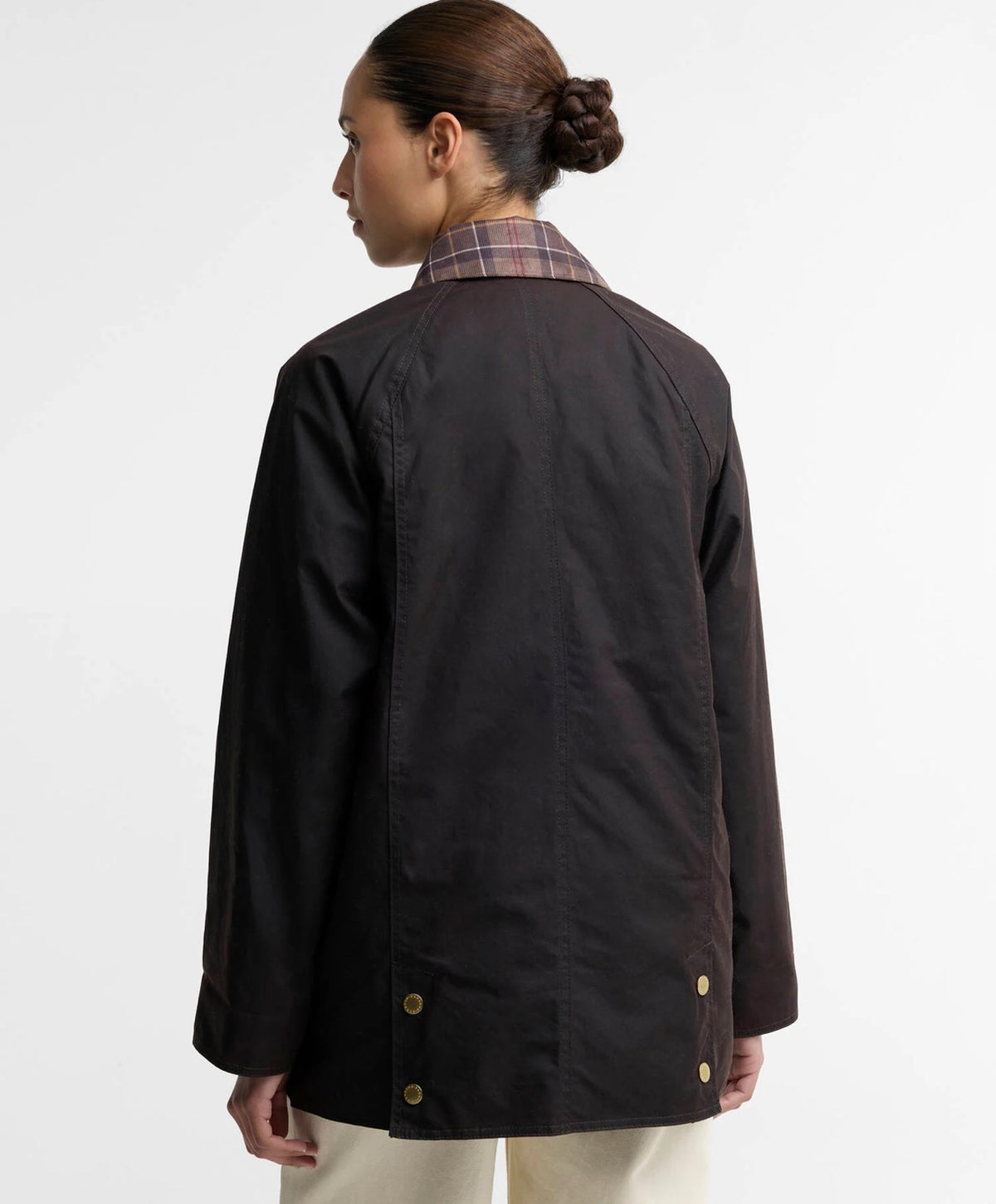 Veste icons tartan collar modern Beadnell marron Wax Barbour