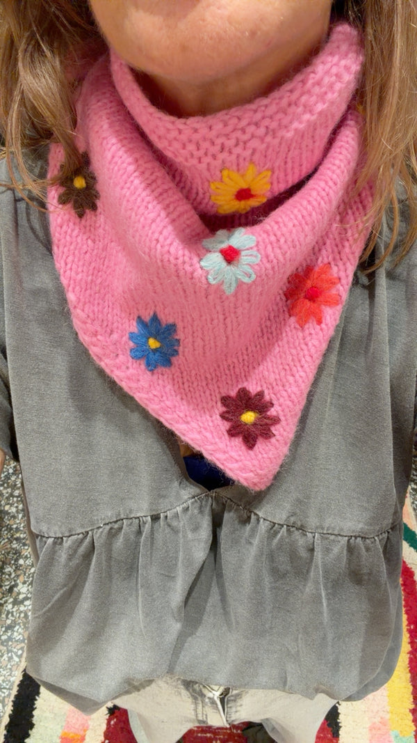 Bandana tricot rose fleurs Maison Badigo