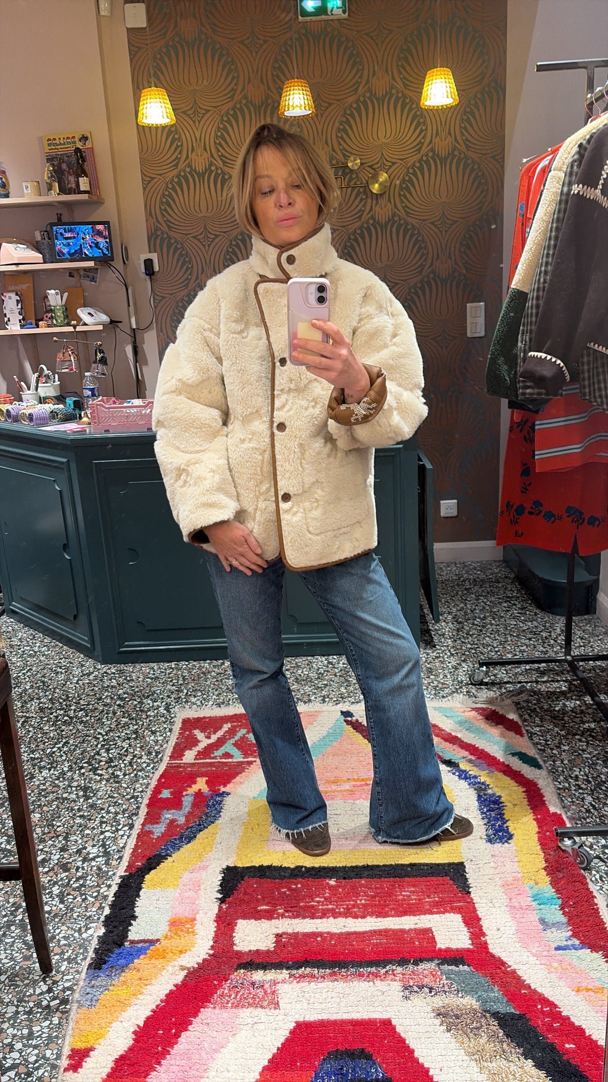 The tiny big sister reversible faux fur coat horses