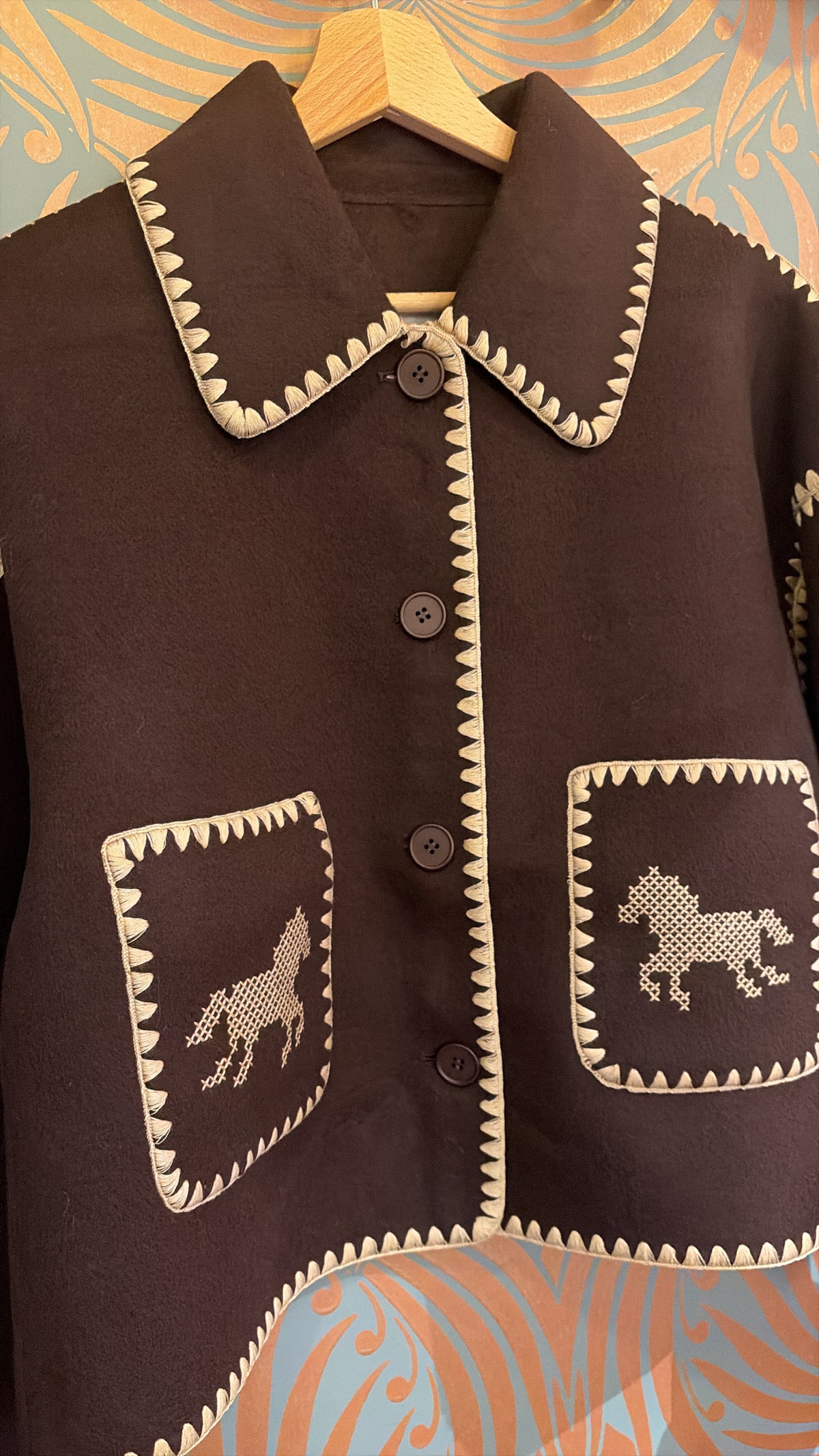 Veste col classique en laine mélangée - Marron