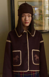 Veste col classique en laine mélangée - Marron