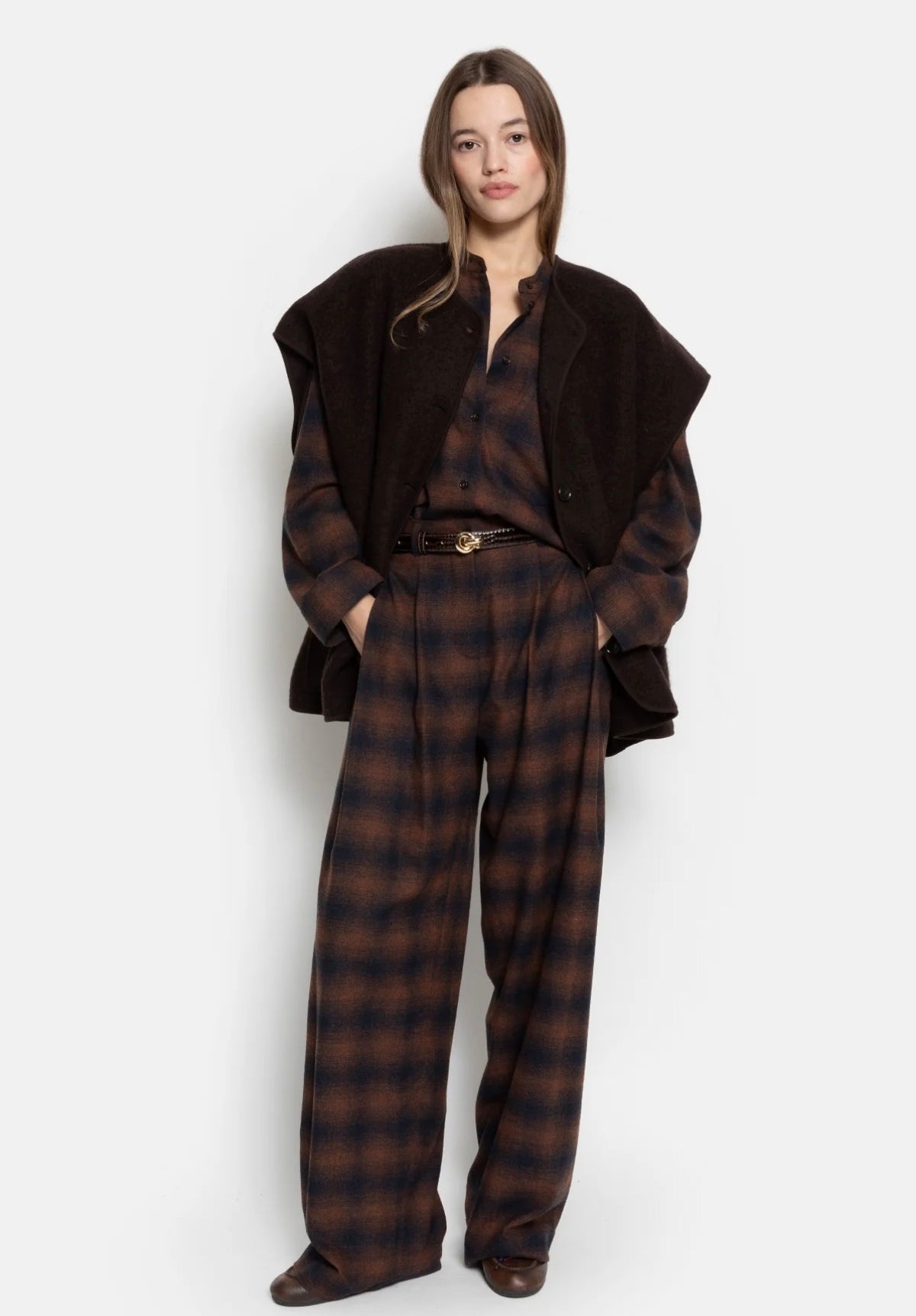 Veste oversize en laine Ines | Marron Âme Antwerp