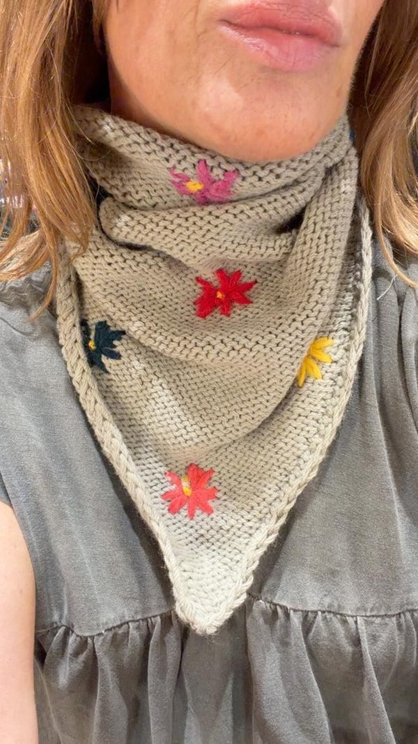 Bandana tricot gris fleurs Maison Badigo