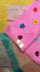 Bandana tricot rose fleurs Maison Badigo